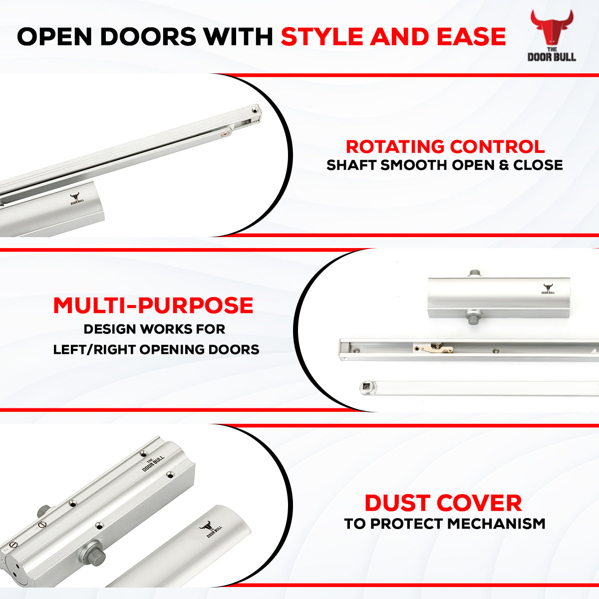 Heavy Duty Door Closer Hold Open feature Silver Finish The Door Bull