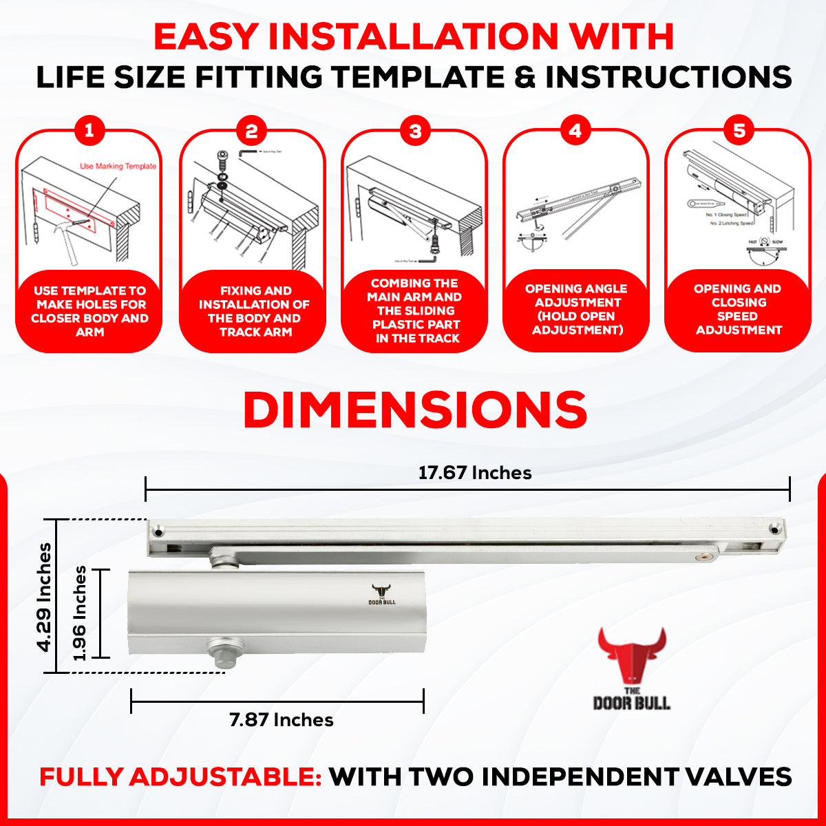 Heavy Duty Door Closer Hold Open feature Silver Finish The Door Bull