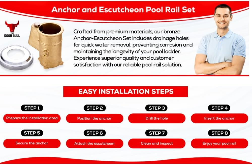 Anchor and Escutcheon Pool Rail Set | 4'" Anchor for 1.90" Outer Diameter Tubing | Brass Inground Pool Anchor | Anchor-Escutcheons Set - Master carton - 32 Units