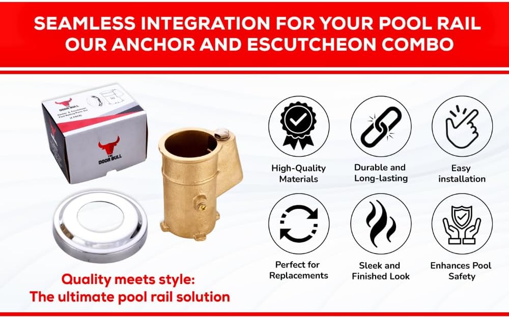 Anchor and Escutcheon Pool Rail Set | 4'" Anchor for 1.90" Outer Diameter Tubing | Brass Inground Pool Anchor | Anchor-Escutcheons Set - Master carton - 32 Units