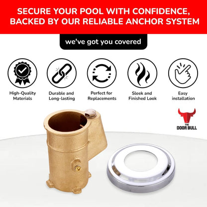 Anchor and Escutcheon Pool Rail Set | 4'" Anchor for 1.90" Outer Diameter Tubing | Brass Inground Pool Anchor | Anchor-Escutcheons Set - Master carton - 32 Units