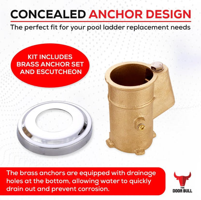 Anchor and Escutcheon Pool Rail Set | 4'" Anchor for 1.90" Outer Diameter Tubing | Brass Inground Pool Anchor | Anchor-Escutcheons Set - Master carton - 32 Units