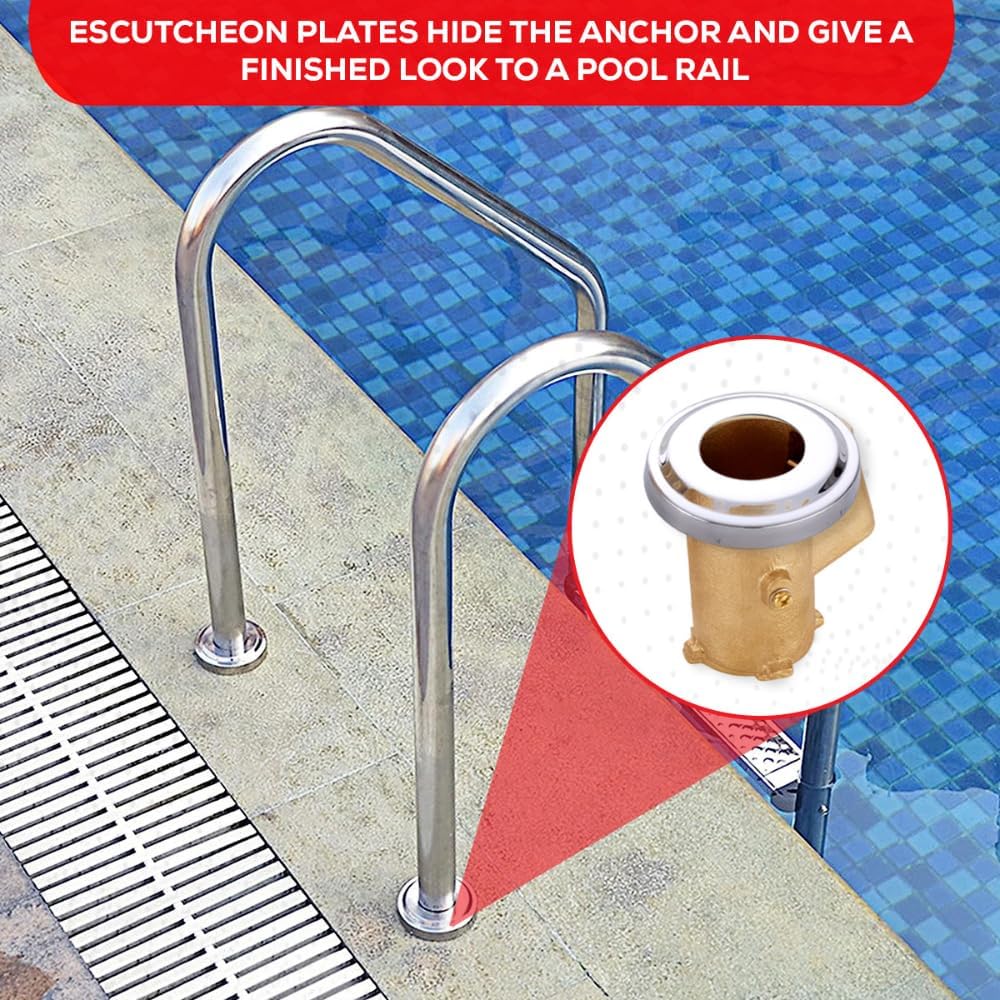 Anchor and Escutcheon Pool Rail Set | 4'" Anchor for 1.90" Outer Diameter Tubing | Brass Inground Pool Anchor | Anchor-Escutcheons Set - Master carton - 32 Units