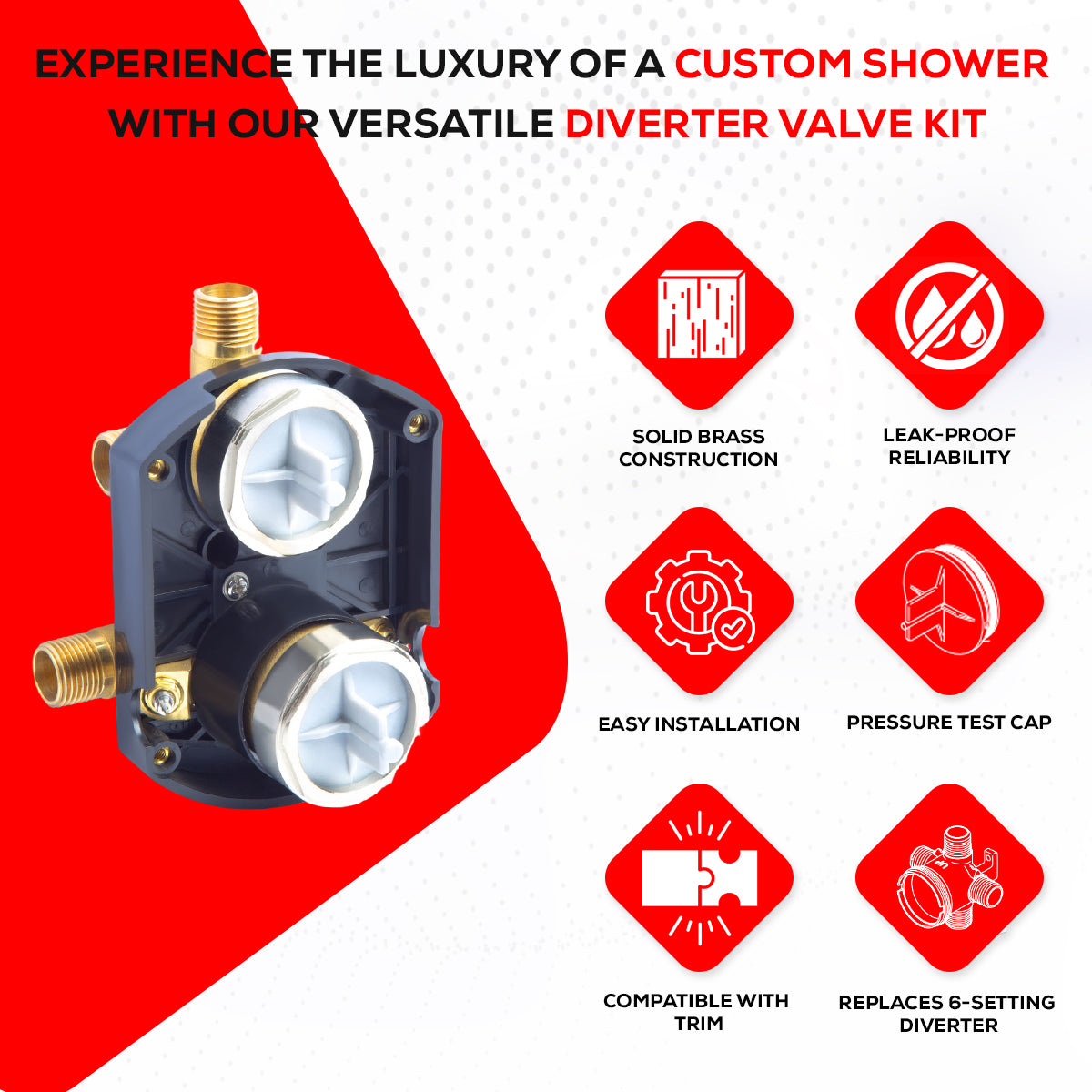 R22000-WS-Compatible Universal Shower Valve with Integrated Diverter & Stops, Wholesale Case of 12//$75 each