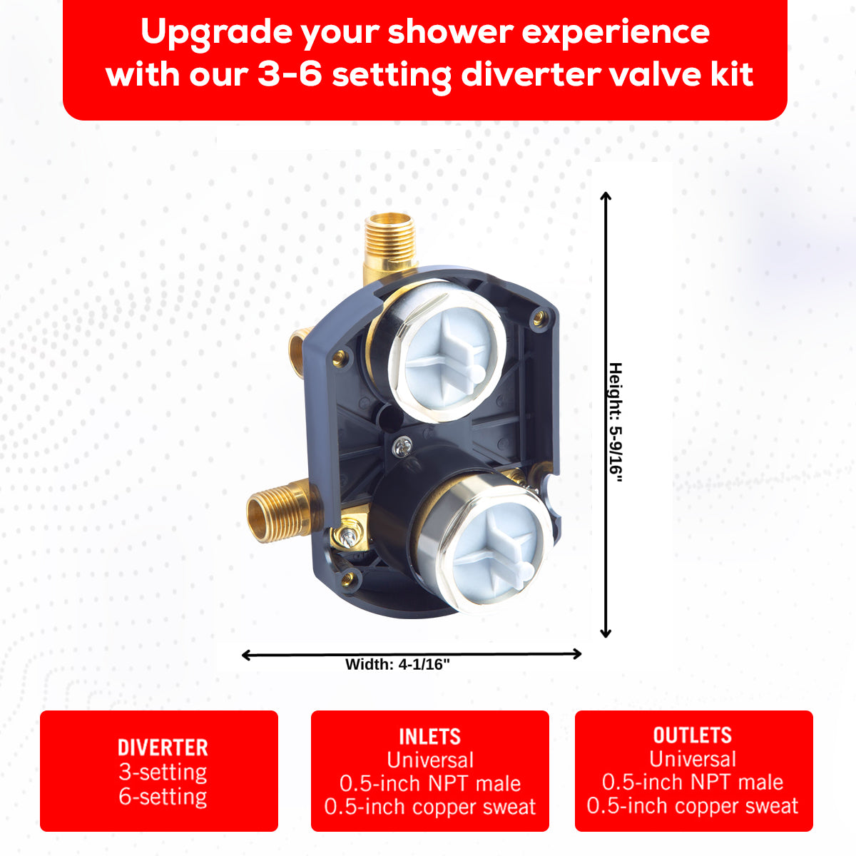 R22000-WS-Compatible Universal Shower Valve with Integrated Diverter & Stops, Wholesale Case of 12//$75 each